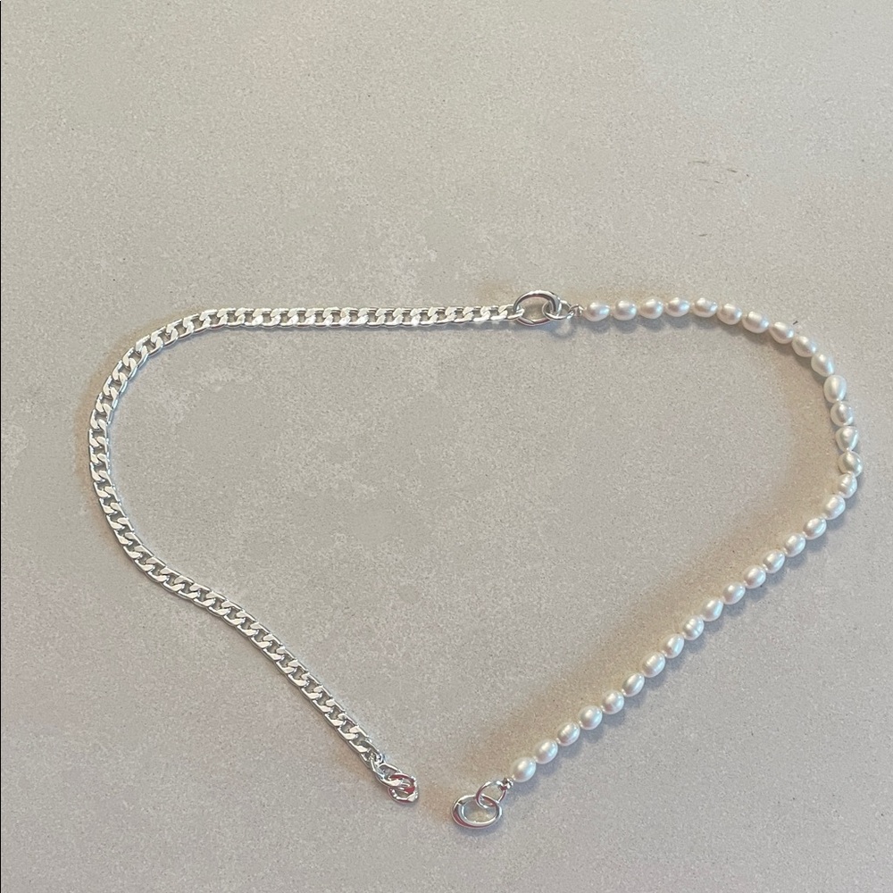 Pilgrim Silver and Pearl Chain Necklace